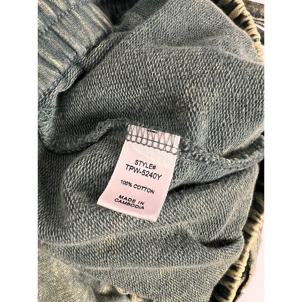 Zenana Acid Washed French Terry Palazzo Pants Small Olive Green Drawstring - Picture 6 of 10